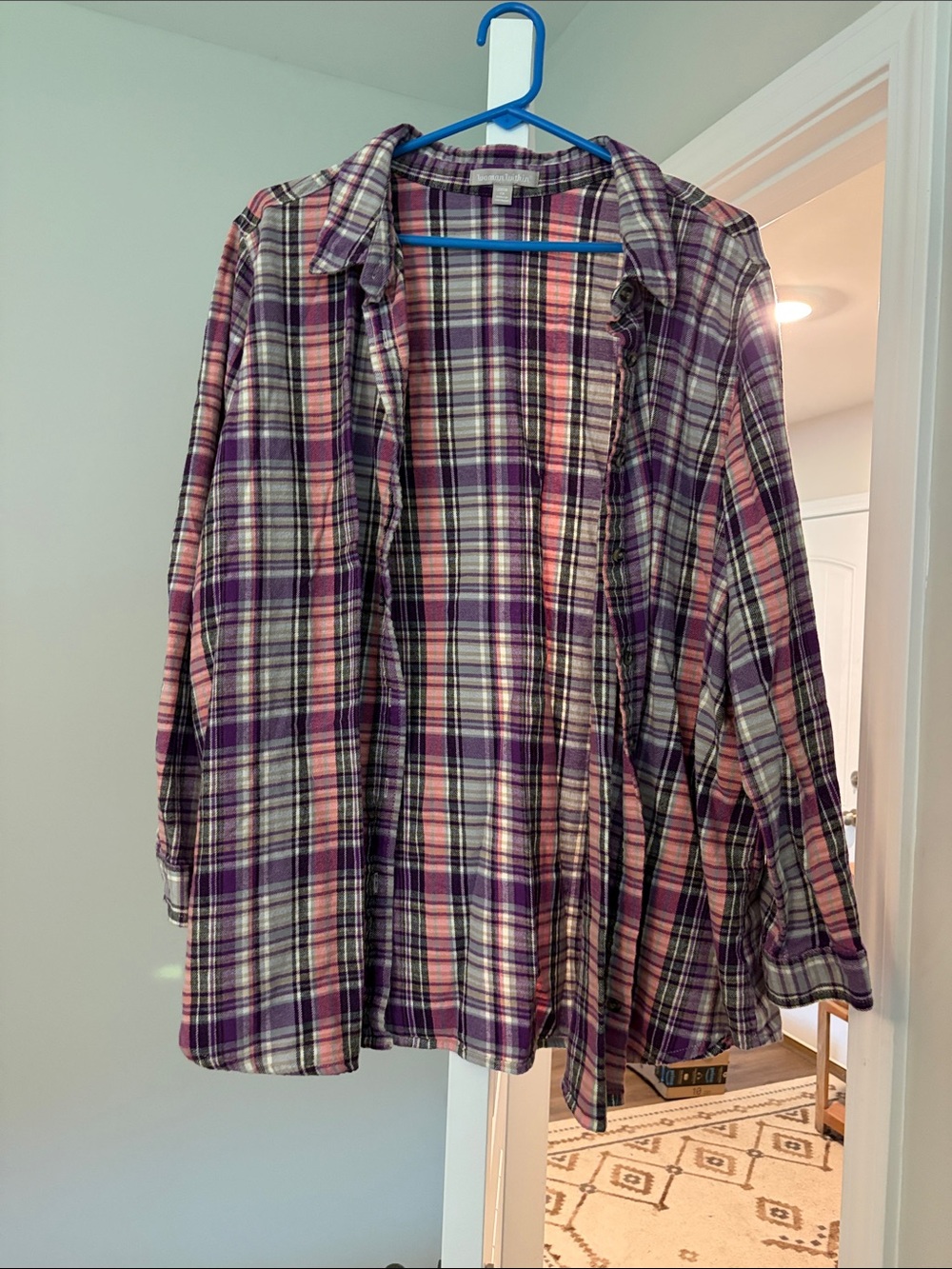 Woman Within Purple and Pink Plaid Button Shirt